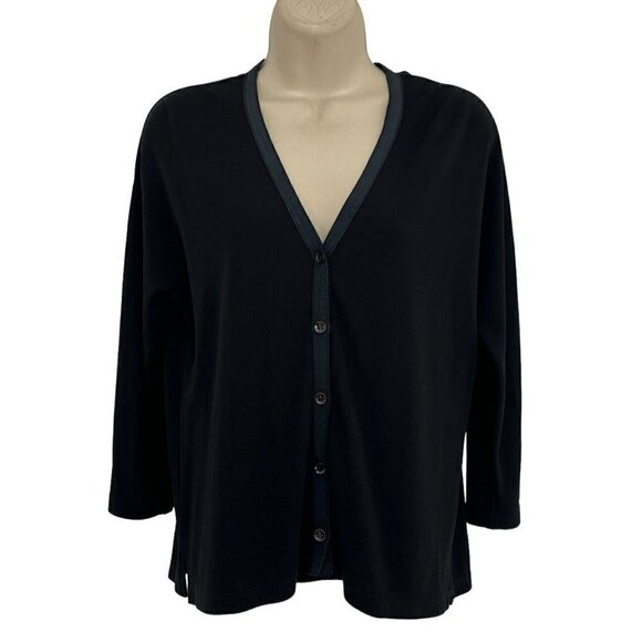 Citrine of Canada Womens Sz 10 Black Button Front V Neck Top Blouse - Picture 1 of 6